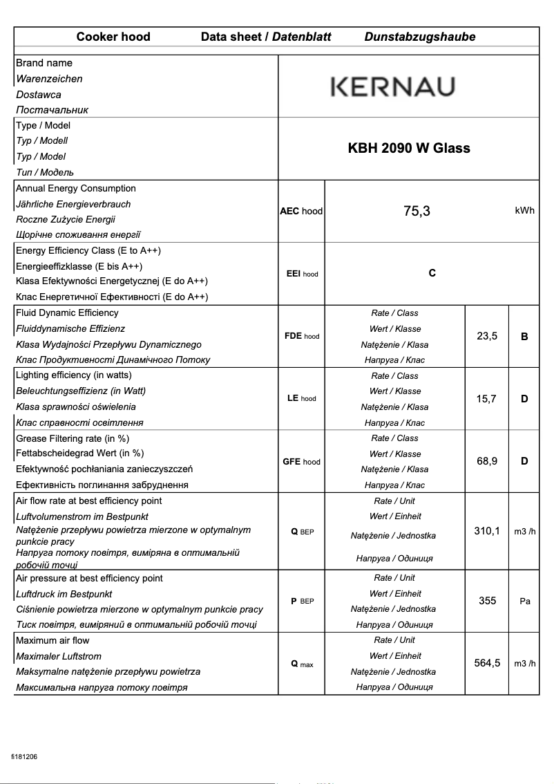 Page n°1 - Fiche technique Kernau KBH 0860 W
