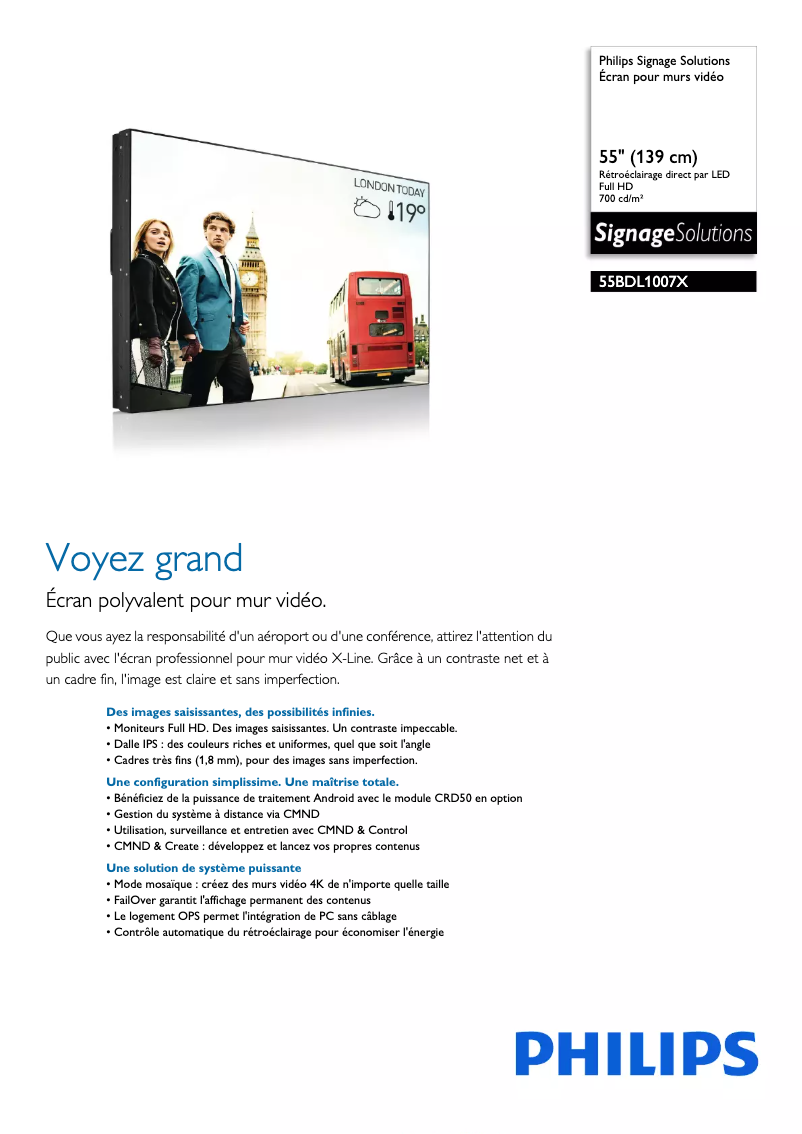 Page 1 de la notice Fiche technique Philips Signage Solutions 55BDL1007X