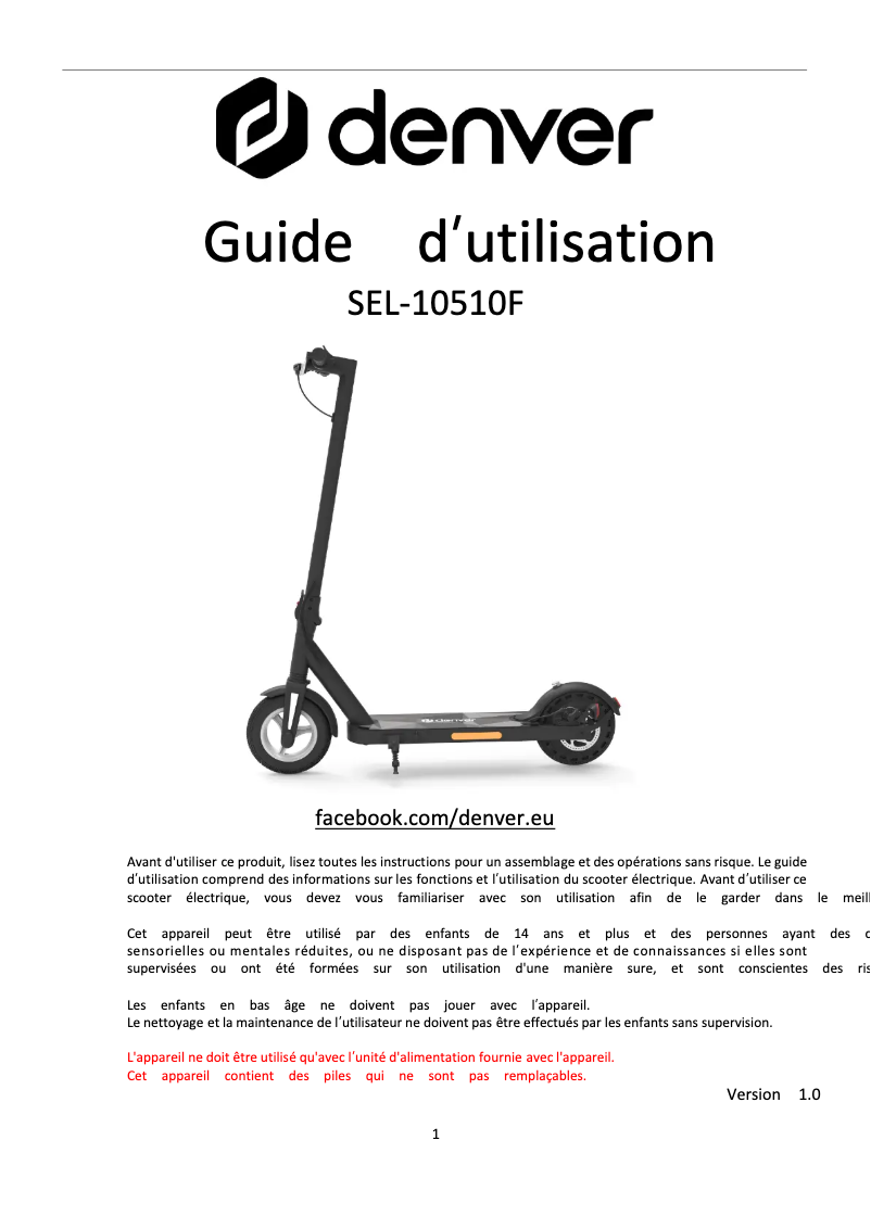 Page n°1 - Manuel utilisateur Denver SEL-10510F