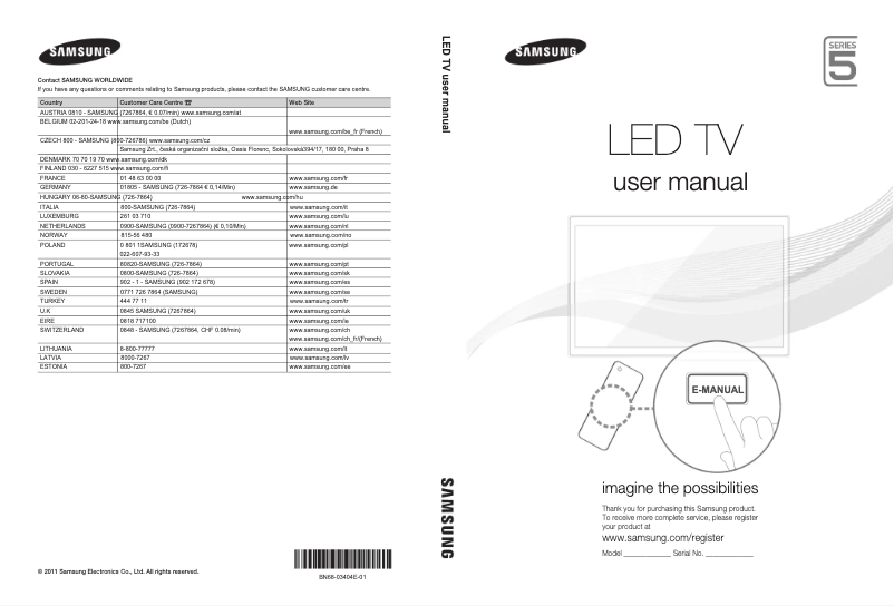 Page 1 de la notice Guide de démarrage rapide Samsung UE46D5500RW