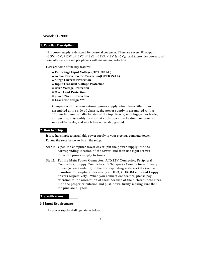 Page n°1 - Manuel utilisateur CoolMax CL-700B