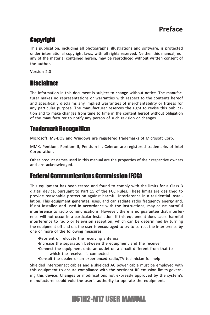 Image de la première page du manuel de l'appareil H61H2-M17 (V1.0)