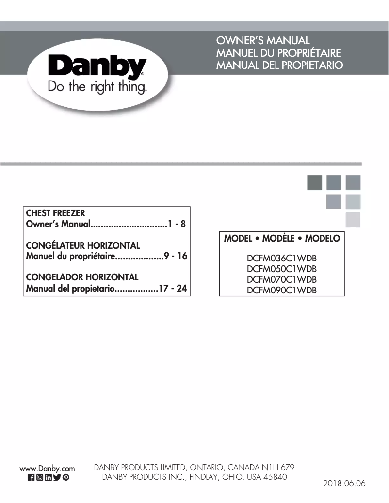 Page n°1 - Manuel utilisateur Danby DCFM090C1WDB