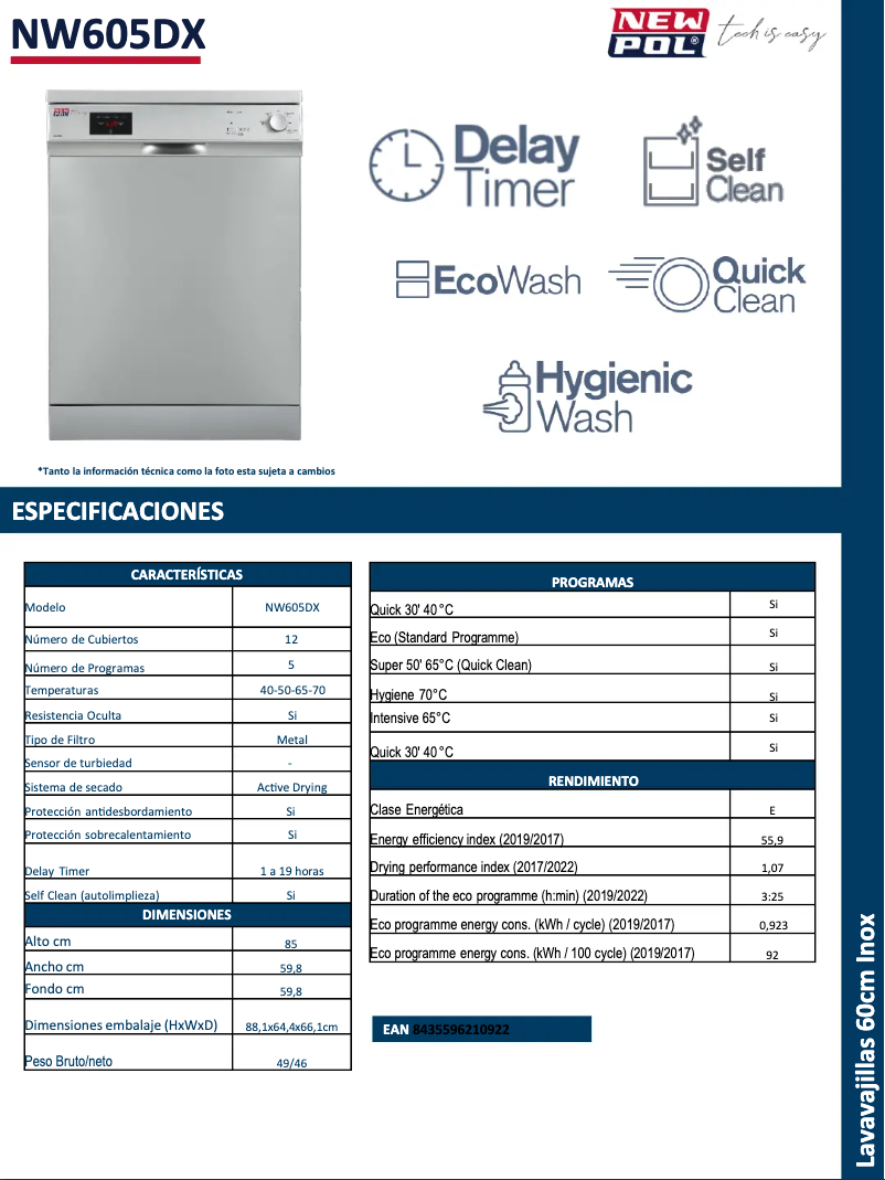 Page 1 de la notice Fiche technique New Pol NW605DX