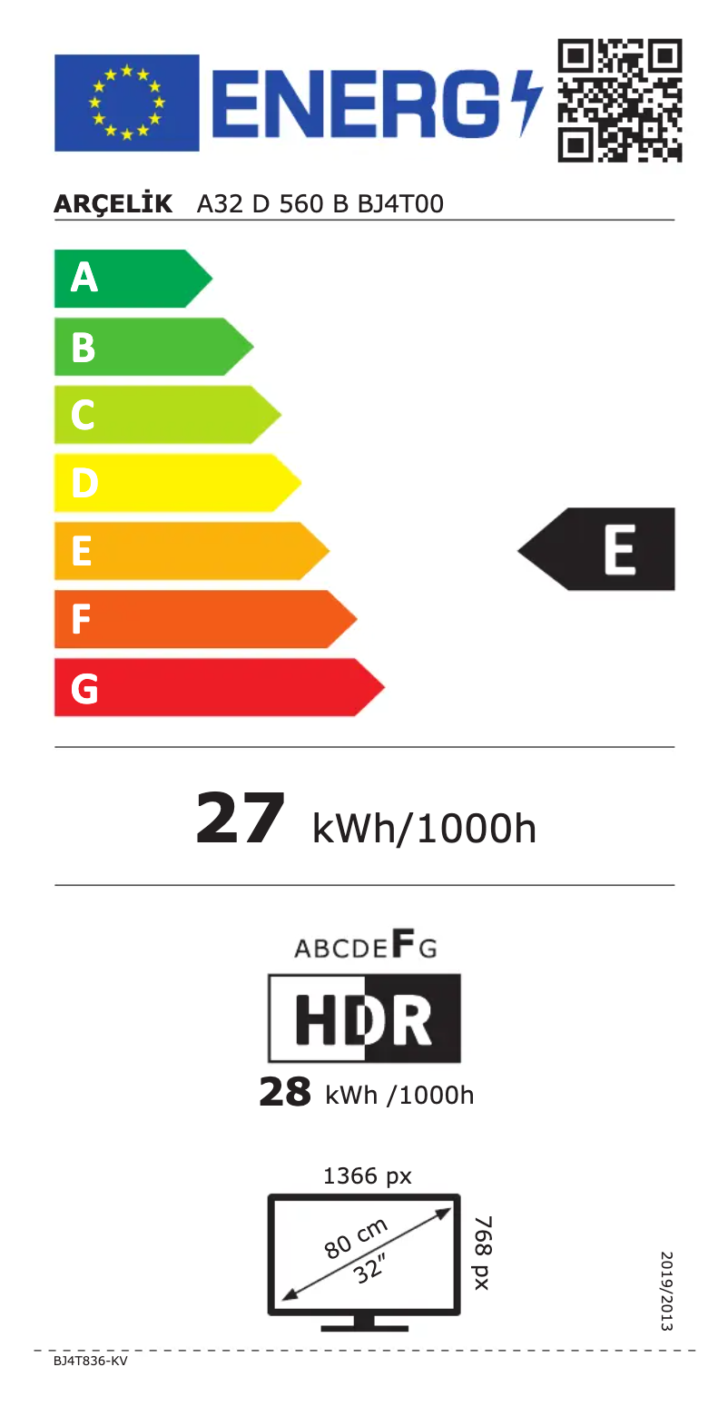 Page n°1 - Label énergétique Arçelik A32 D 560 B