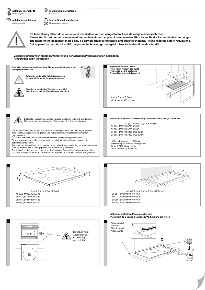 Page 1 de la notice Guide d'installation Atag BIH07471EV