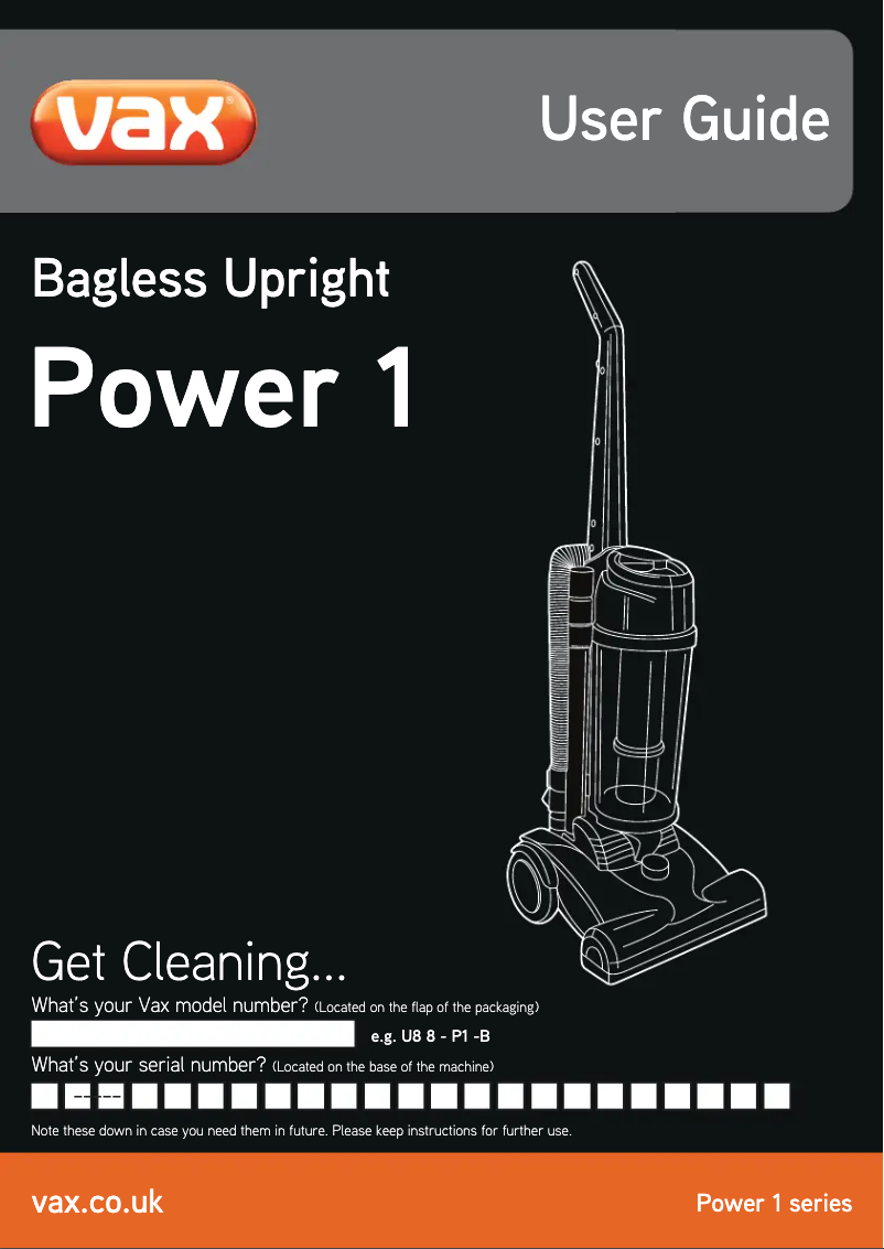 Page 1 de la notice Manuel utilisateur Vax Power 1 U91-P1