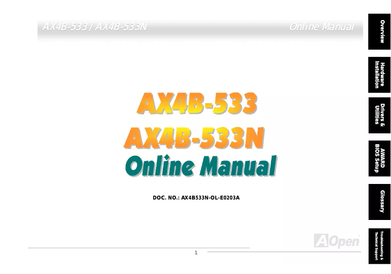 Page n°1 - Manuel utilisateur Aopen AX4B-533