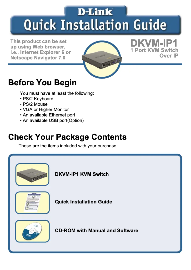 Page 1 de la notice Guide d'installation D-Link DKVM-IP1