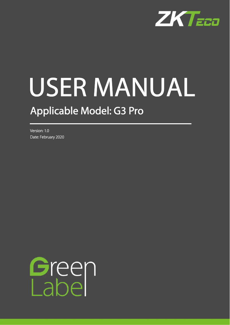 Page n°1 - Manuel utilisateur ZKTeco G3 Pro