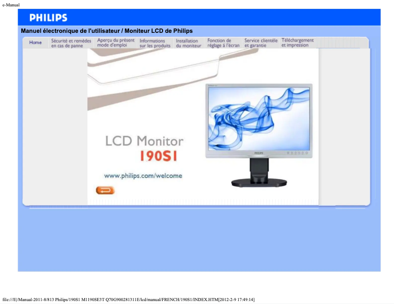Page 1 of the manual User Manual Philips 190S1SS