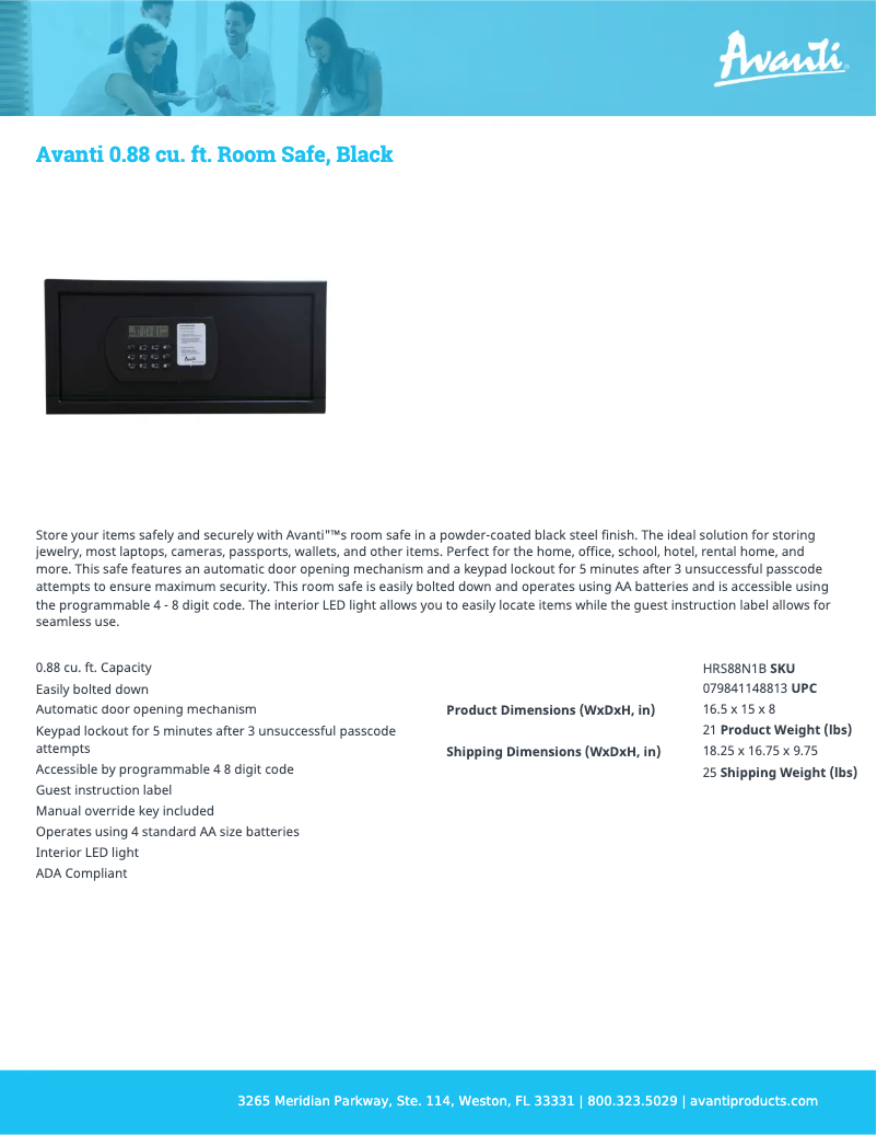 Page 1 de la notice Fiche technique Avanti HRS88N1B