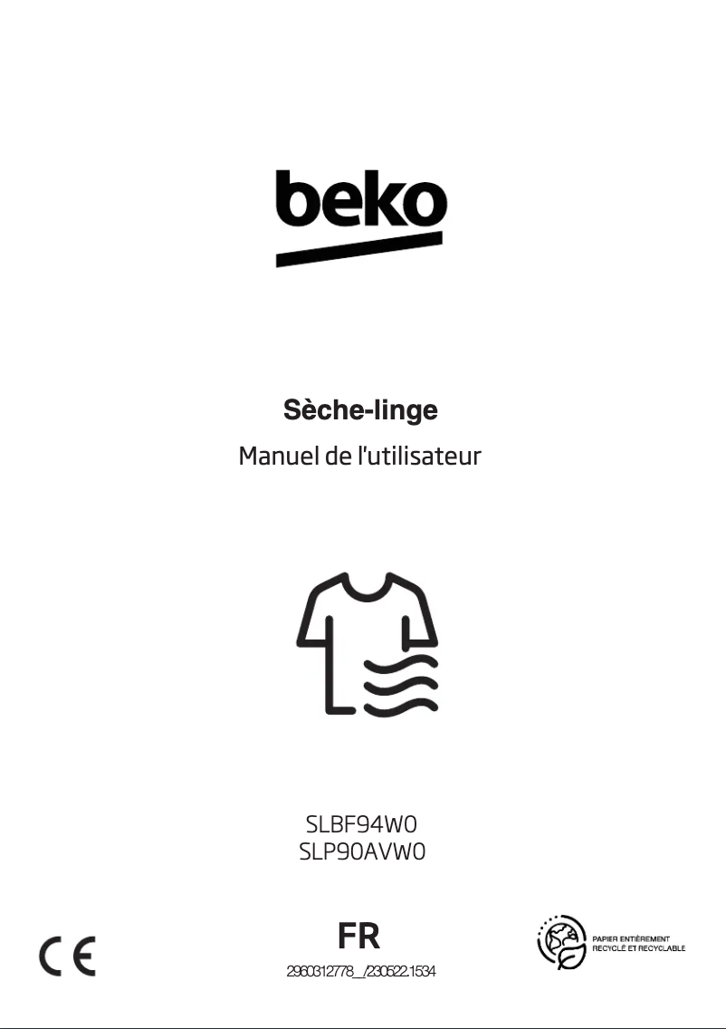 Page 1 de la notice Manuel utilisateur Beko SLP90AVW0