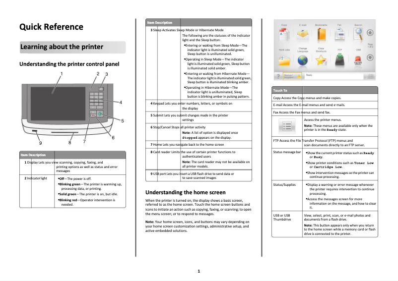 Page 1 de la notice Manuel utilisateur Lexmark XS796