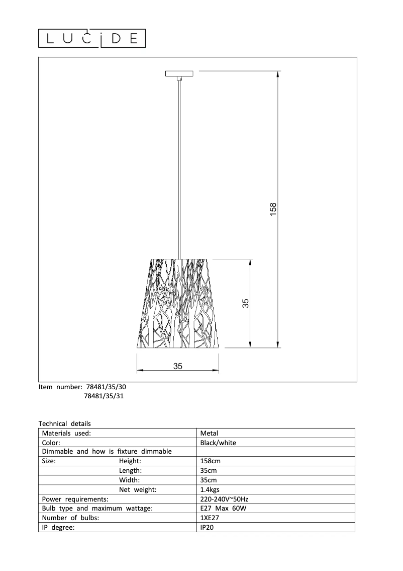 Page 1 de la notice Manuel utilisateur Lucide Garell 78481/35/31