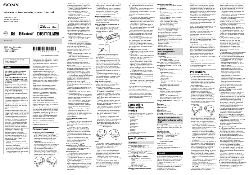 Page n°1 - Manuel utilisateur Sony WF-1000XB