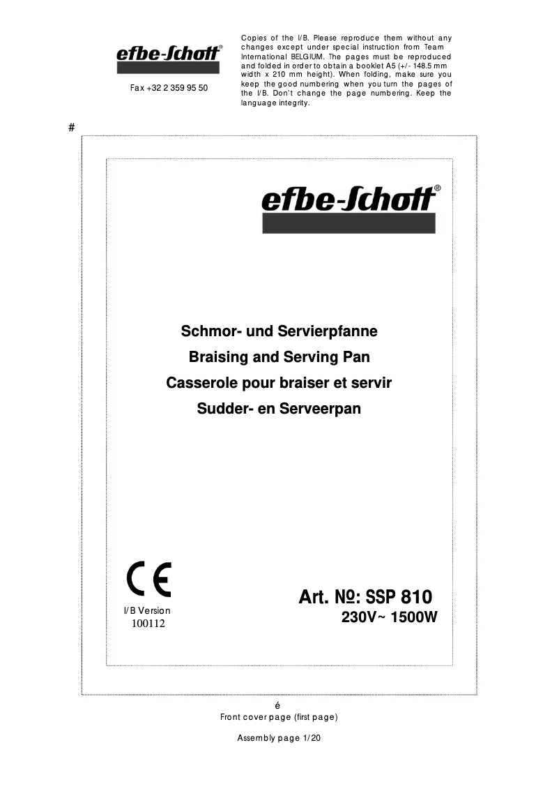 Page 1 de la notice Manuel utilisateur Efbe-Schott SSP 810