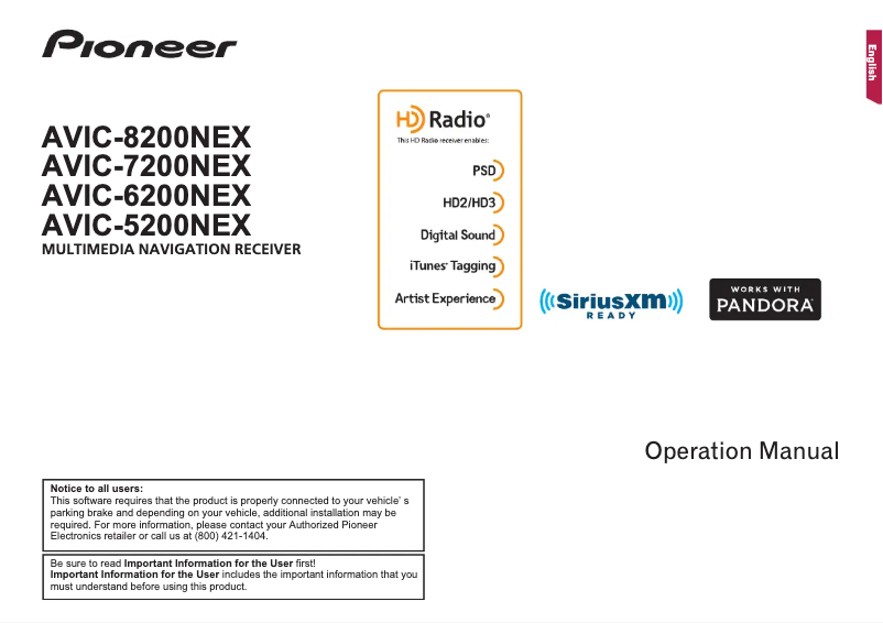 Page n°1 - Manuel utilisateur Pioneer AVIC-5200NEX