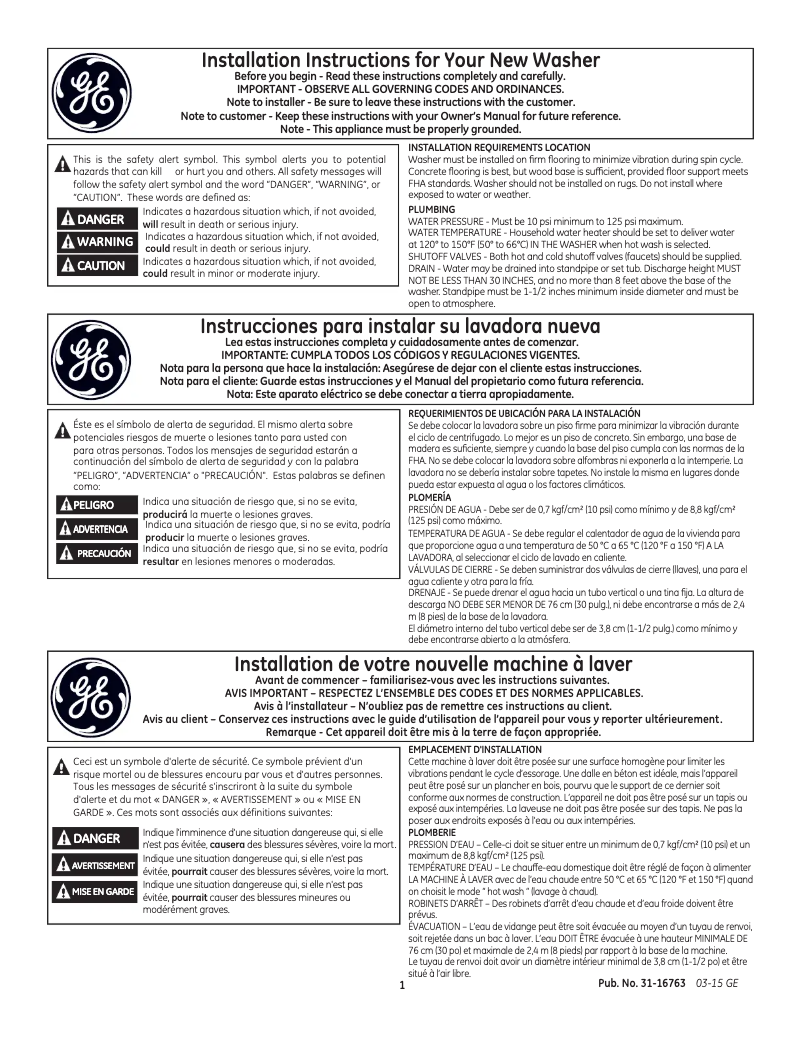 Image de la première page du manuel de l'appareil GTW810SSJWS
