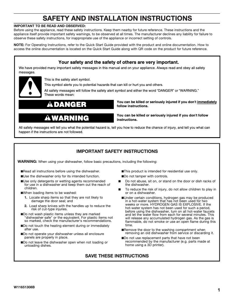 Page 1 de la notice Instructions de sécurité Maytag MDB9979SKZ