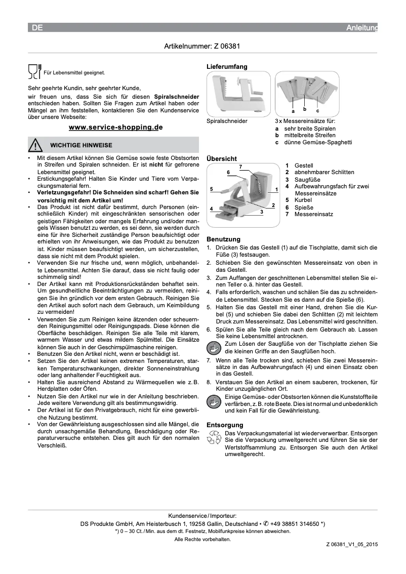 Page n°1 - Manuel utilisateur Gourmetmaxx 06381