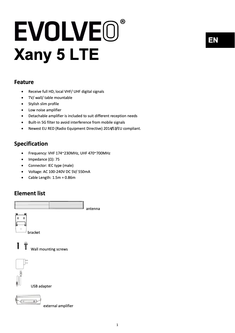 Page n°1 - Manuel utilisateur Evolveo Xany 5 LTE