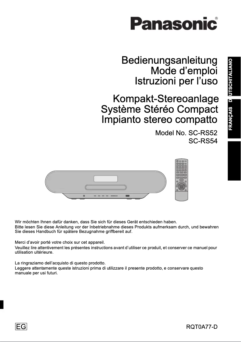 Page n°1 - Manuel utilisateur Panasonic SC-RS54EG