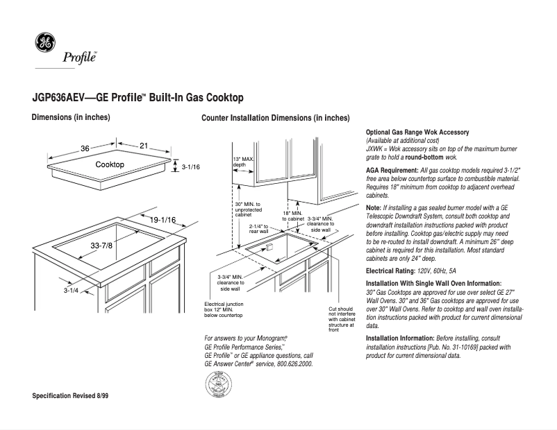 Page n°1 - Fiche technique GE Profile JGP636AEVAA