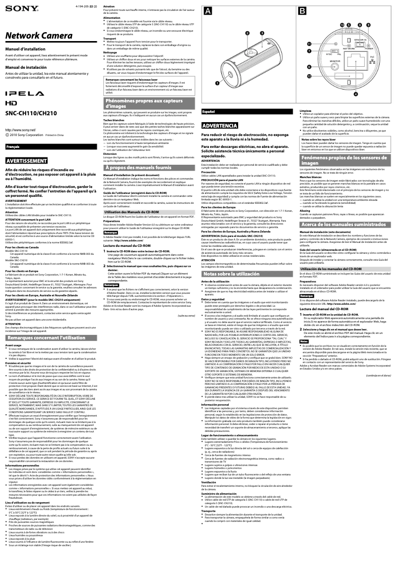 Page 1 de la notice Mode d'emploi Sony SNC-CH210