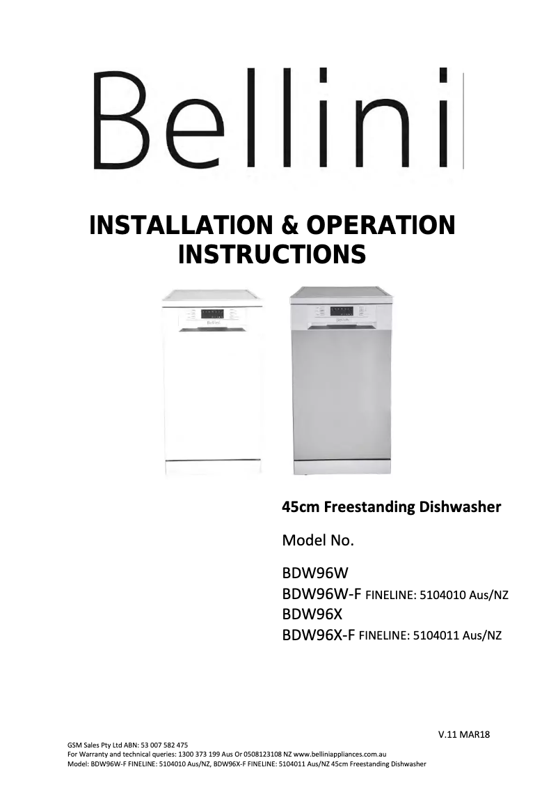 Page n°1 - Manuel utilisateur Bellini BDW96W