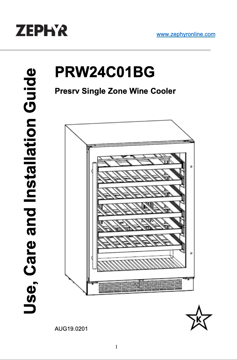 Page 1 de la notice Manuel utilisateur Zephyr PRW24C01BG
