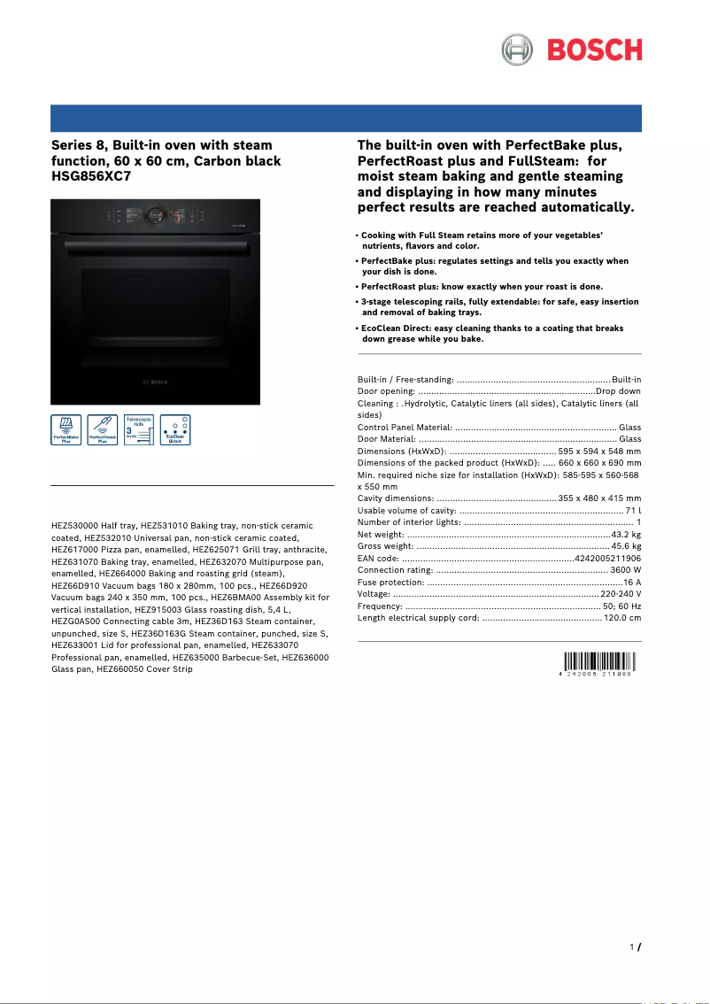 Página 1 del manual Ficha técnica Bosch HSG856XC7