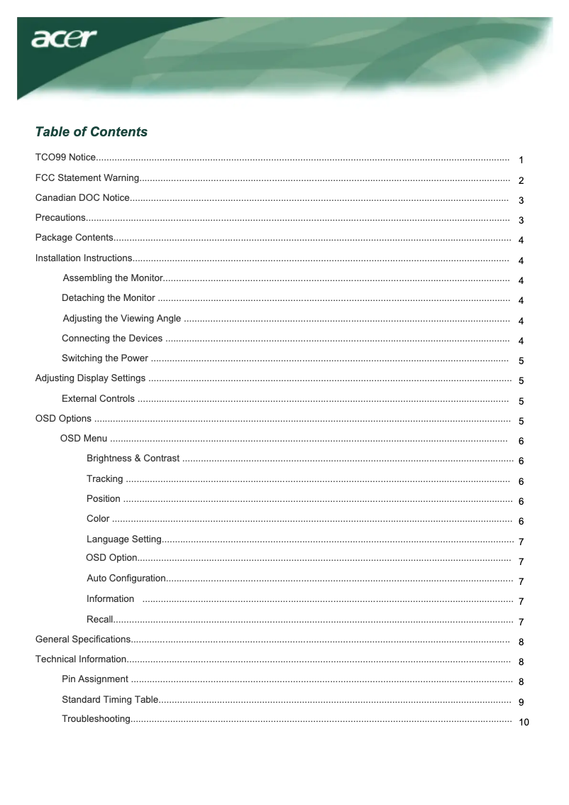 Page n°1 - Manuel utilisateur Acer AL2016Wsd