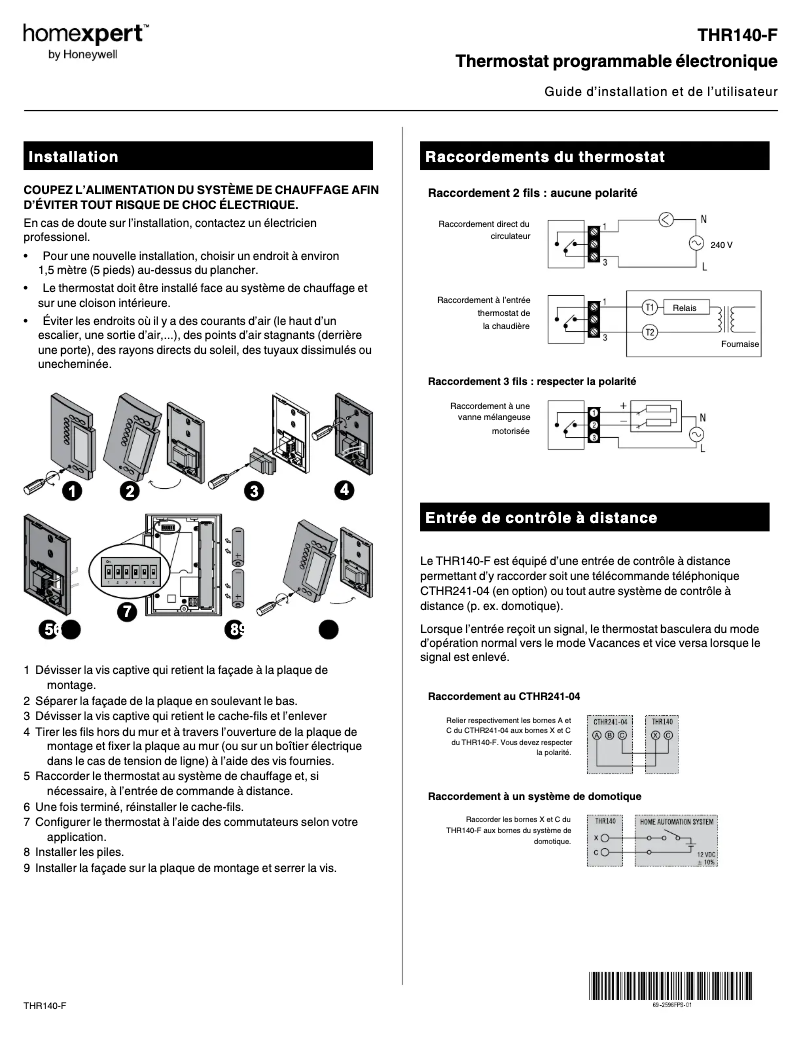 Página 1 del manual Manual de usuario Honeywell Homexpert THR140-F