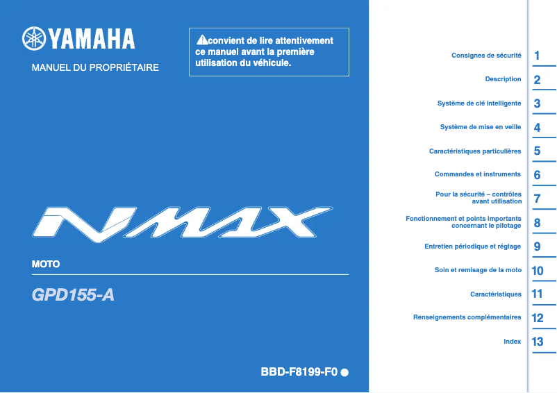Image de la première page du manuel de l'appareil Nmax 155 (2021)