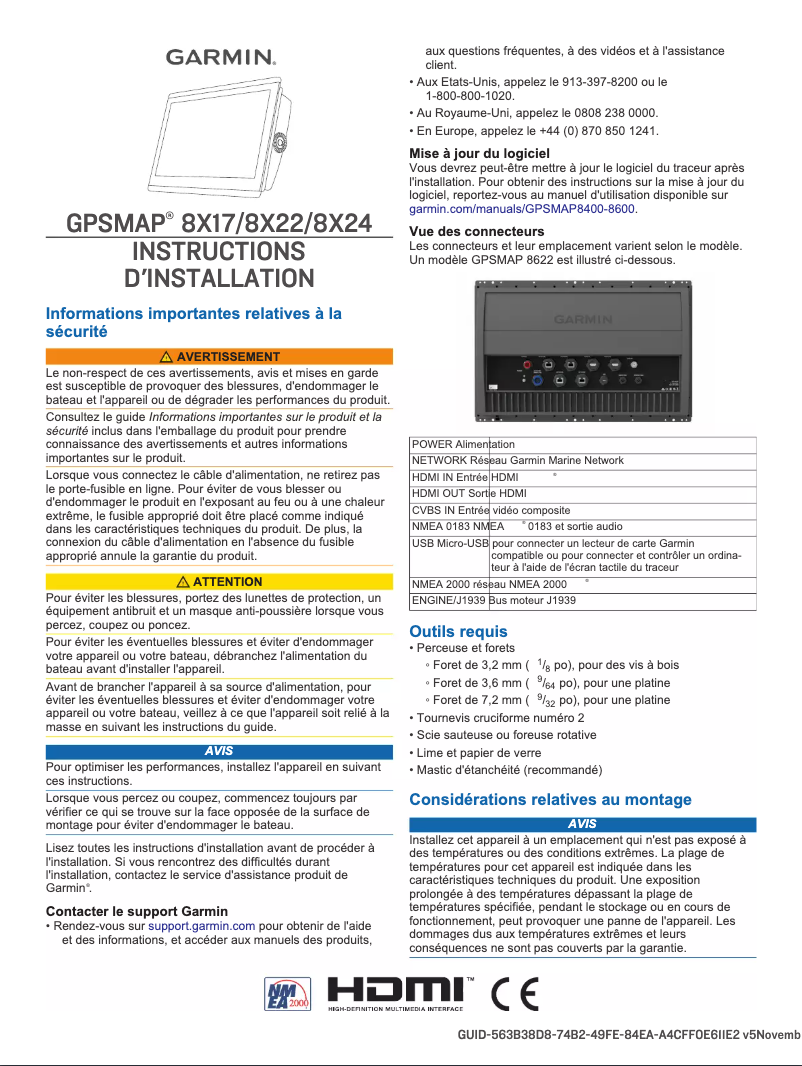 Page 1 de la notice Guide d'installation Garmin GPSMAP 8424 MFD