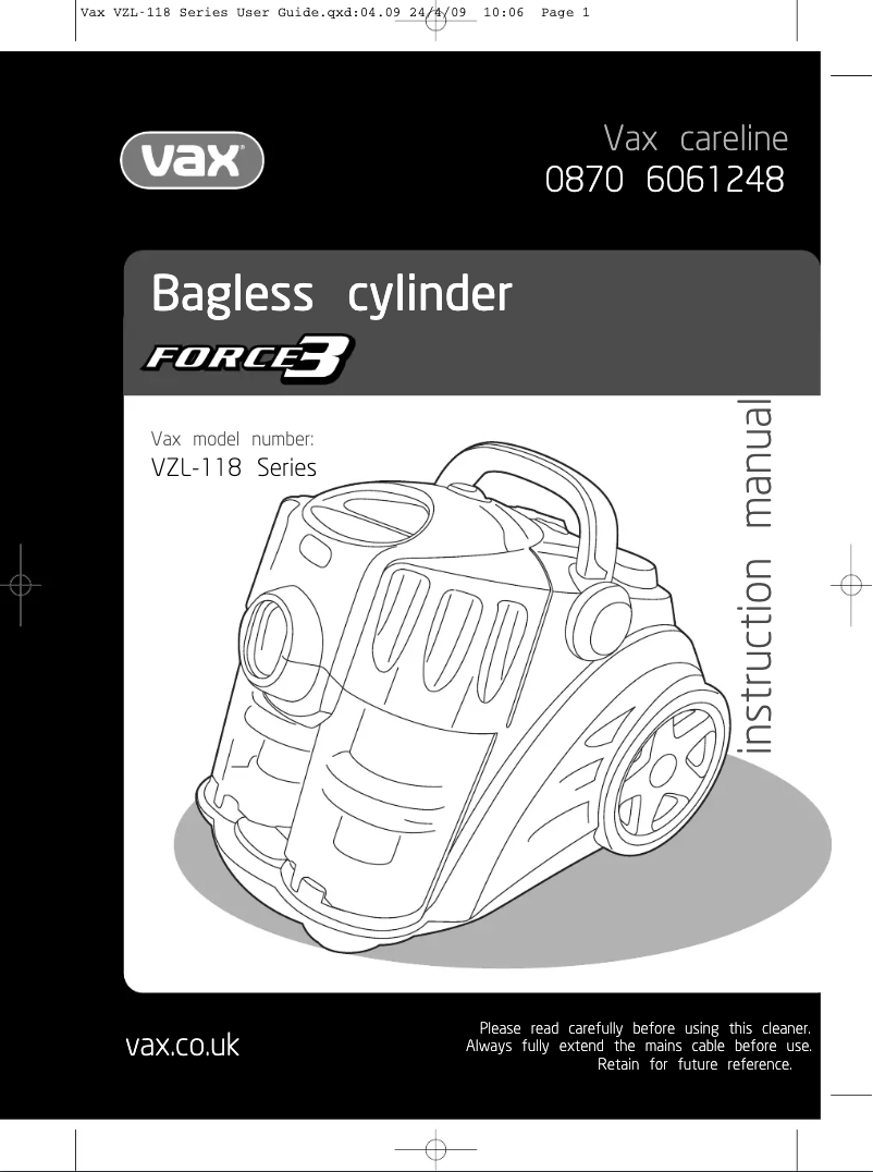 Página 1 del manual Manual de usuario Vax Force 3 VZL-118