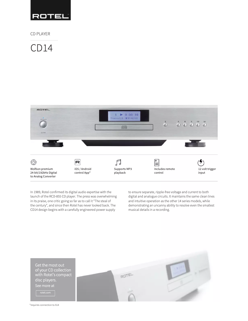 Page 1 de la notice Fiche technique Rotel CD14