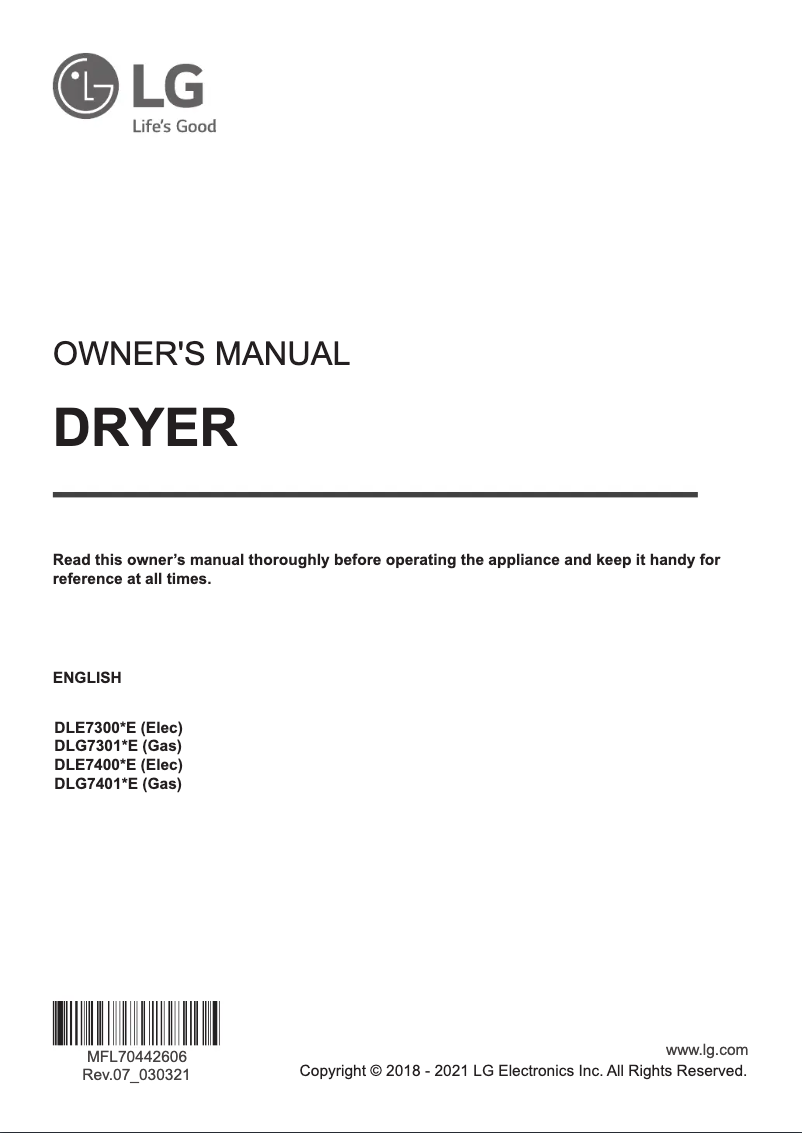 Página 1 del manual Manual de usuario LG DLE7400VE