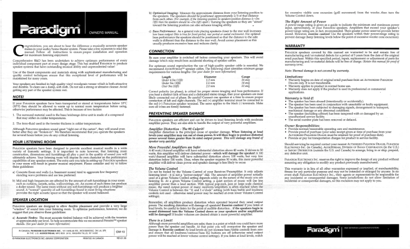 Page n°1 - Manuel utilisateur Paradigm Monitor 3 v1