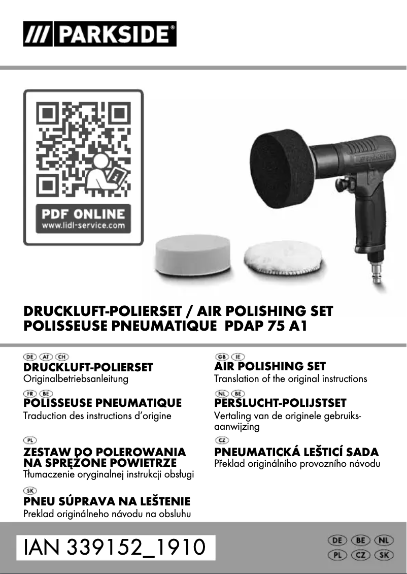 Page 1 de la notice Manuel utilisateur Parkside PDAP 75 A1