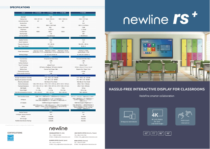 Page 1 de la notice Brochure Newline TT-7519RS