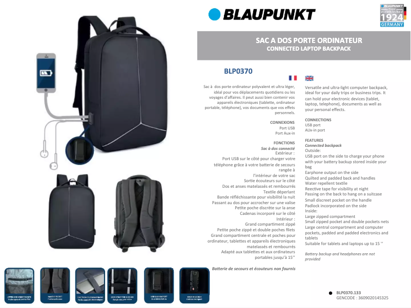 Page 1 de la notice Manuel utilisateur Blaupunkt BLP0370