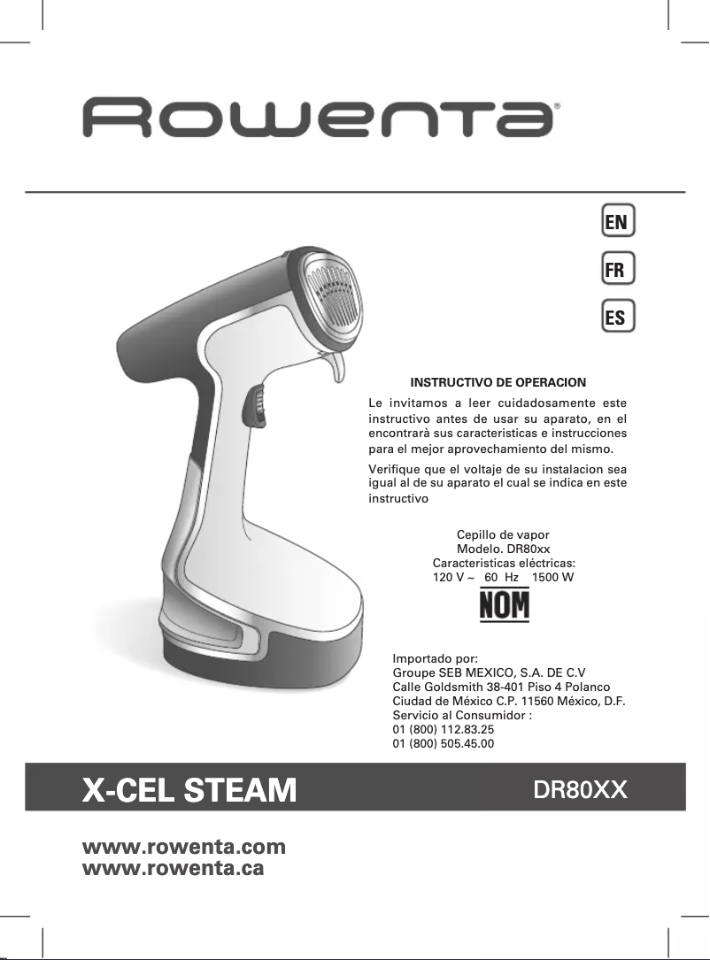Image de la première page du manuel de l'appareil X-Cel Steam DR8050