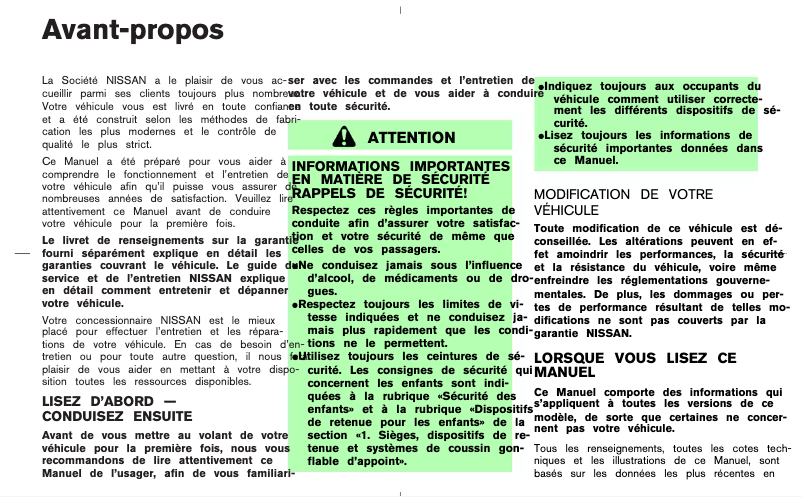 Image de la première page du manuel de l'appareil Murano (2004)