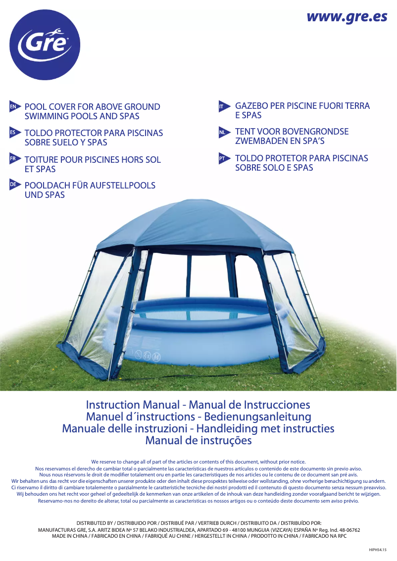 Page 1 de la notice Manuel utilisateur Gre PH54