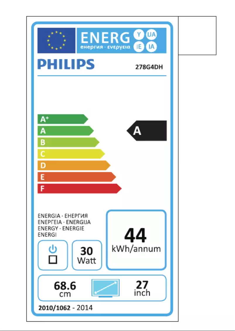 Page n°1 - Label énergétique Philips Brilliance 278G4DHSD