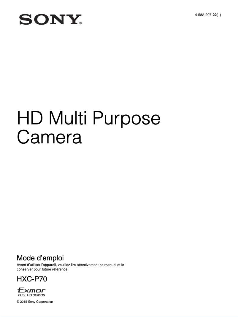 Page 1 de la notice Manuel utilisateur Sony HXC-P70