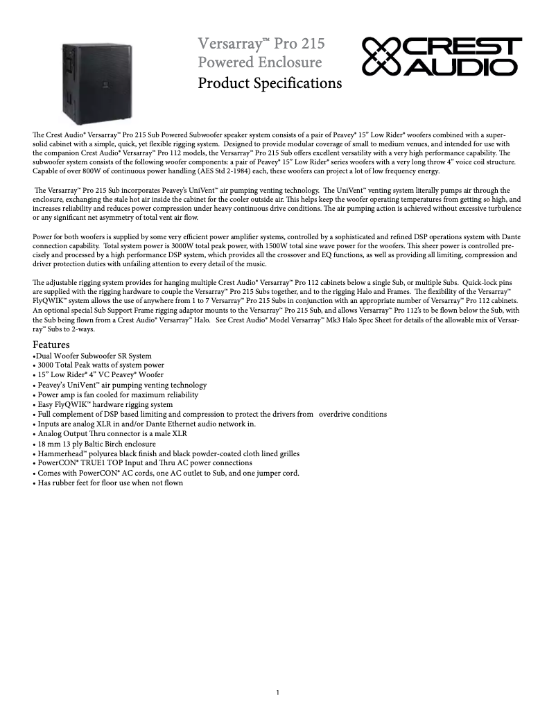 Image de la première page du manuel de l'appareil Versarray PRO 215