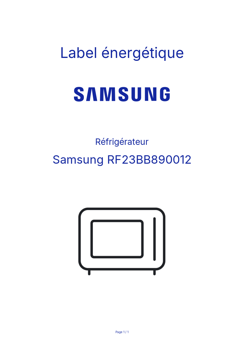 Page n°1 - Label énergétique Samsung RF23BB890012